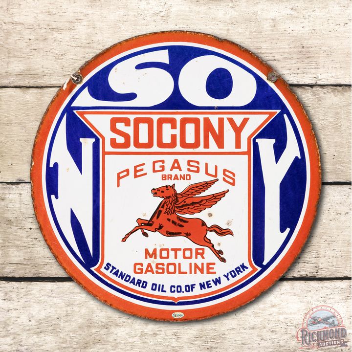 18" Japanese Socony Pegasus Motor Gasoline Porcelain Sign TAC 8.25 & 7.25