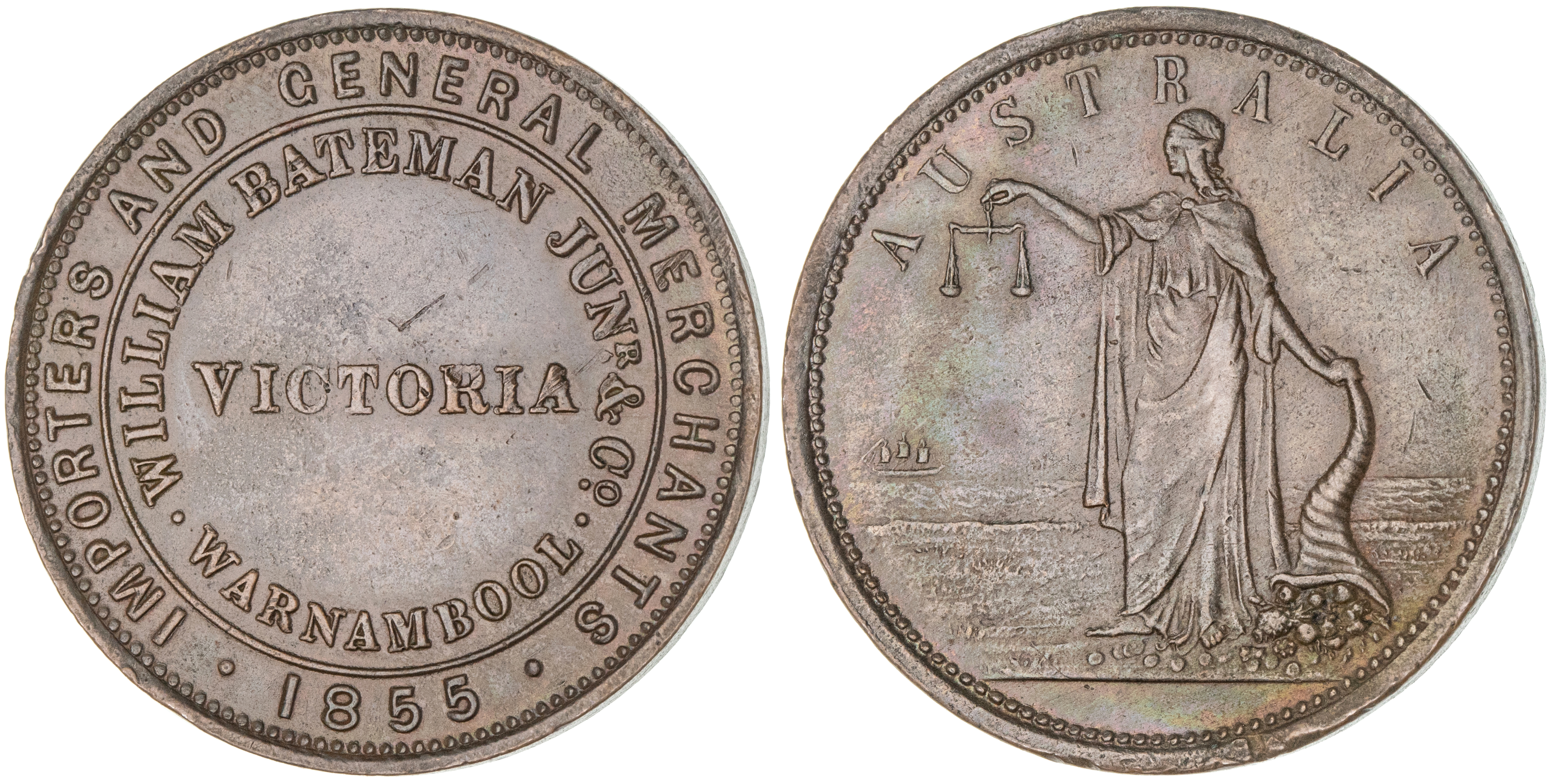 Warnambool, Victoria, William Bateman, Penny, 1855, gVF