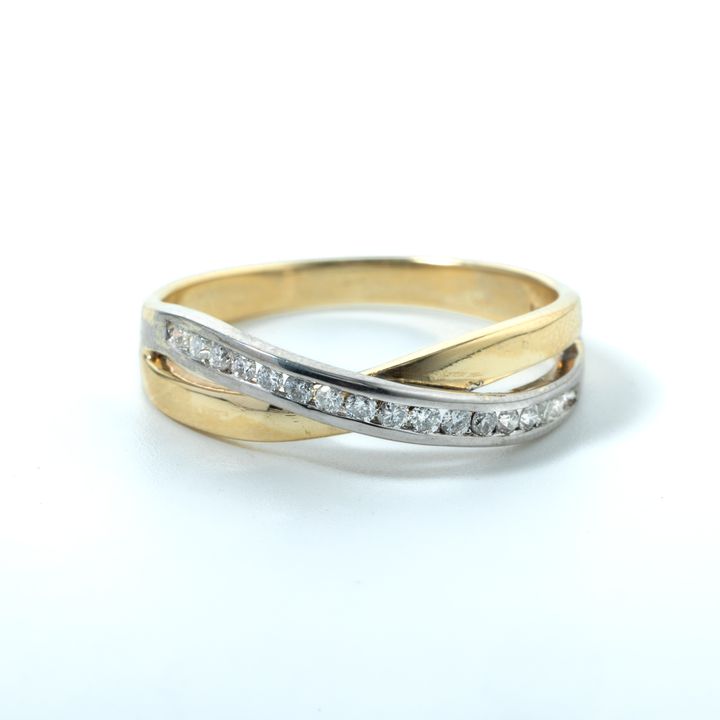Crossover Diamond Two-Tone 9ct Gold Ring,