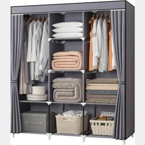 KEKIWE PORTABLE CLOSET, 51 INCH WARDROBE CLOSET FOR HANGING CLOTHES WITH 2 HANGING RODS, 8 STORAGE ORGANIZER SHELVES FOR BEDROOM,