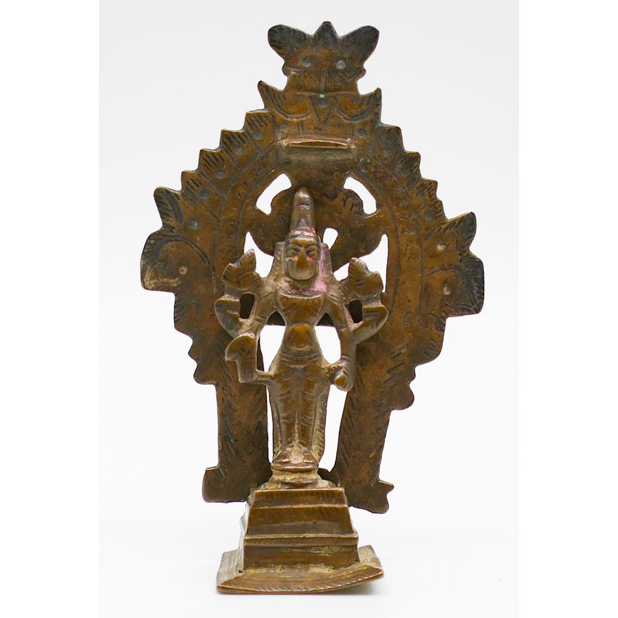 Antique Indian Bronze 3-Part Miniature Shiva Shrine 3.5''