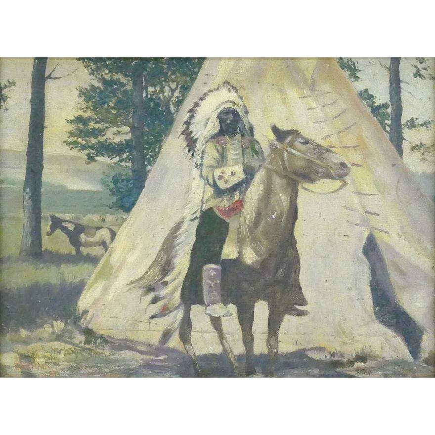 Beckman ''Indian on Horseback'' 1927 Oil on Canvas Framed 15.5''x20'' (MM)