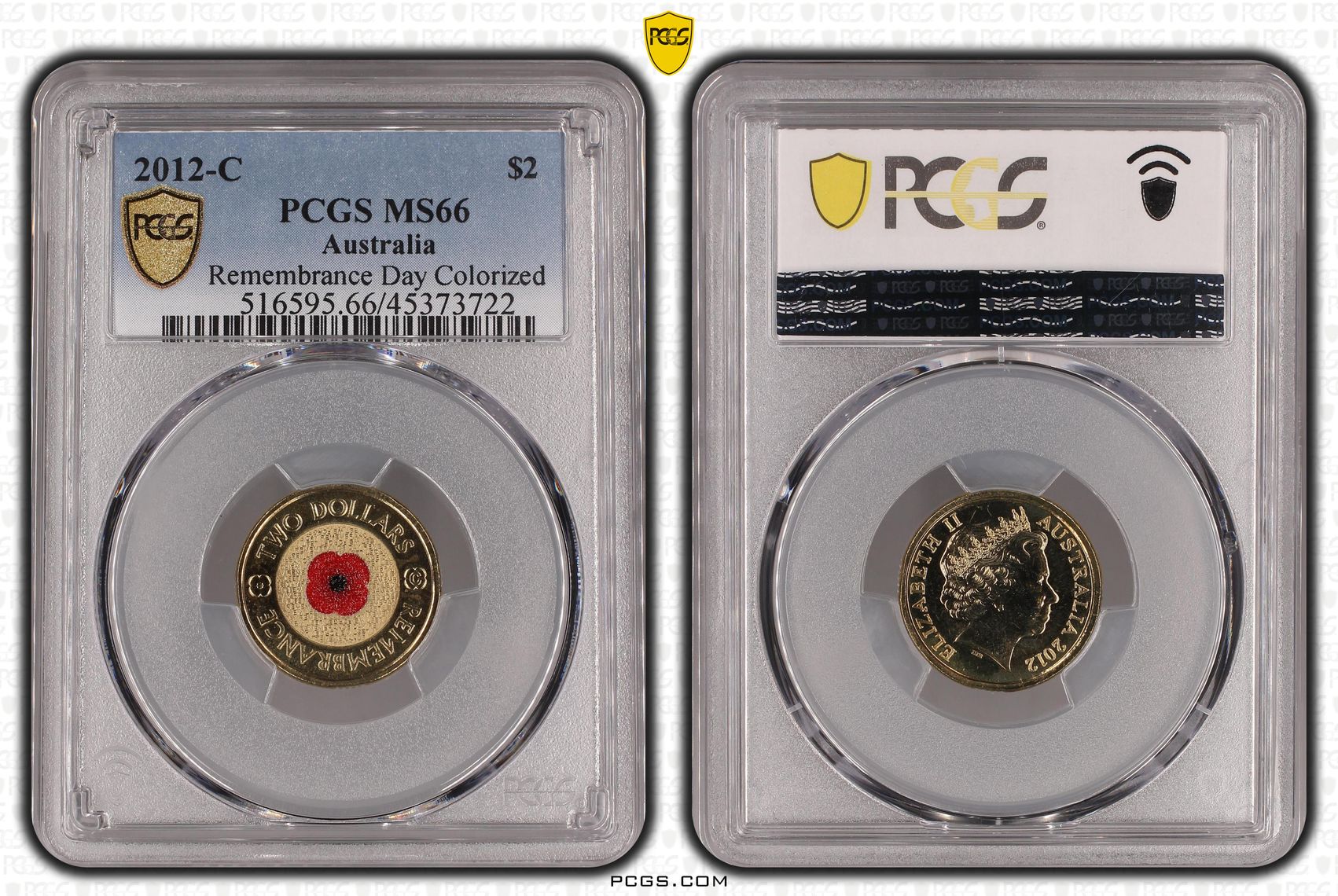Elizabeth II, Remembrance Day Colorized, Two Dollar, 2012-C, PCGS MS66