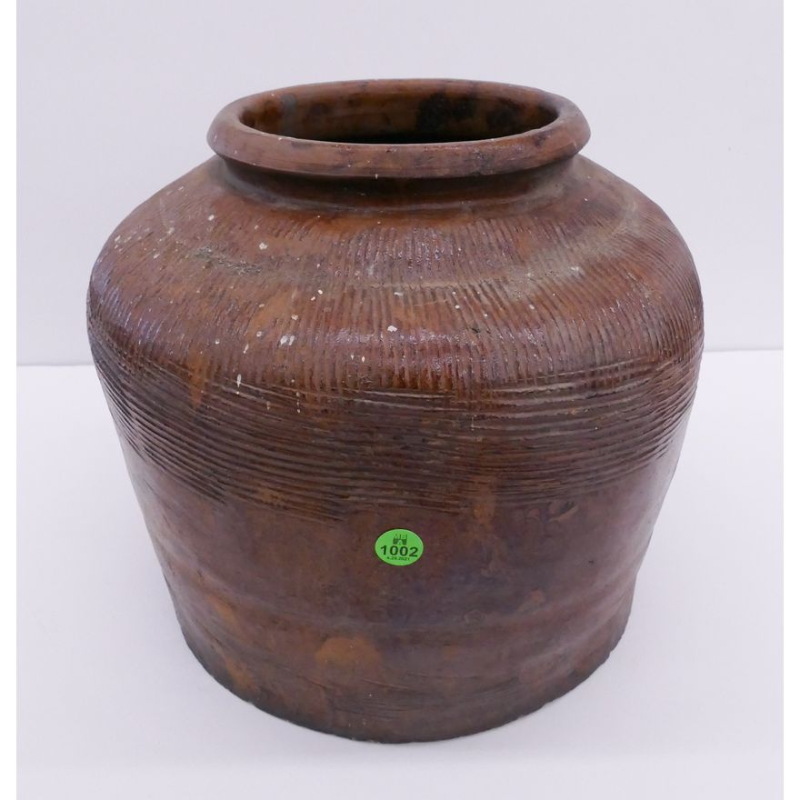 Japanese Meiji Brown Textured Pottery Jar- 10.5x12''