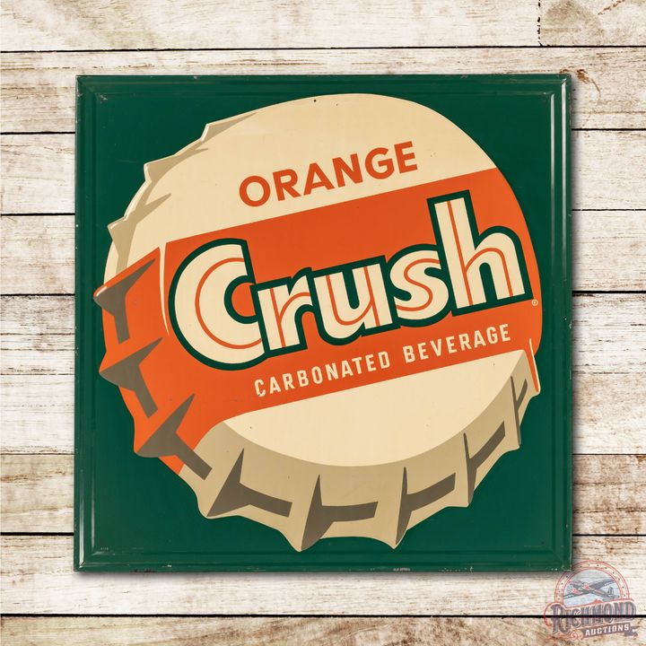 35" Orange Crush w/ Bottle Cap Tin Sign
