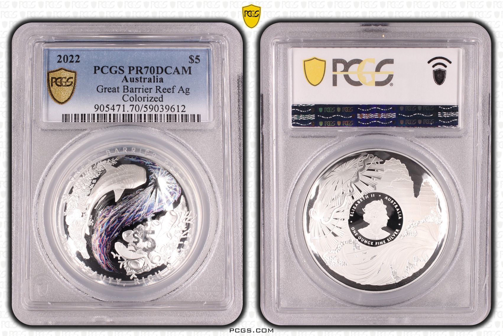 Great Barrier Reef Silver Colorized, Five Dollar, 2022, PCGS PR70DCAM