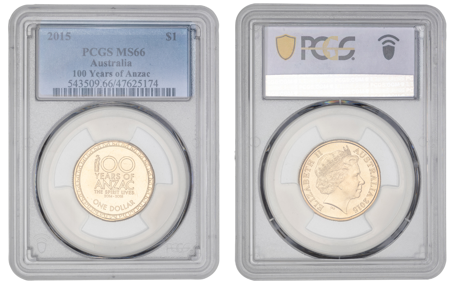 Elizabeth II, 100 Years of Anzac, One Dollar, 2015, PCGS MS66