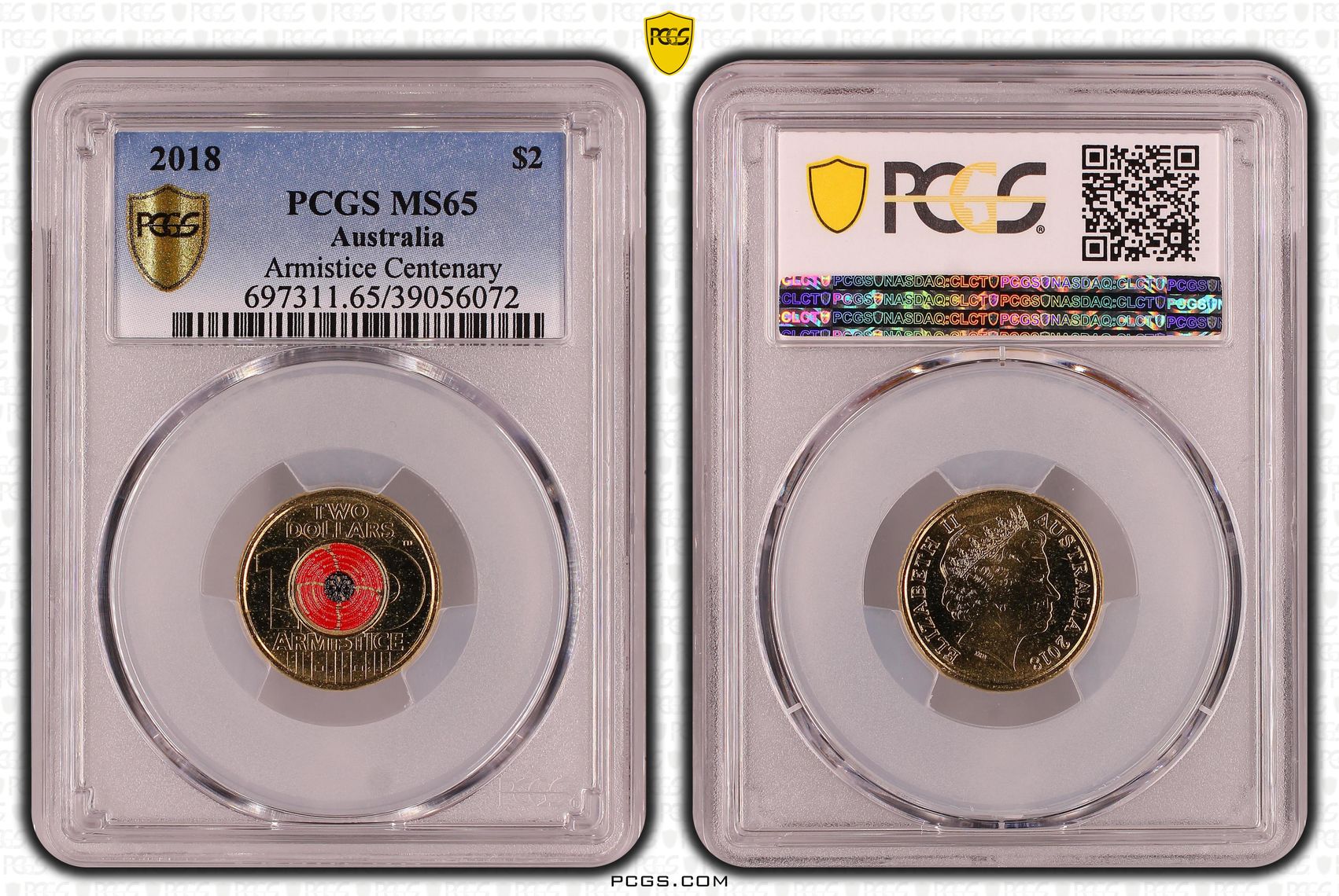 Armistice Centenary Colorized, Two Dollar, 2018, PCGS MS65