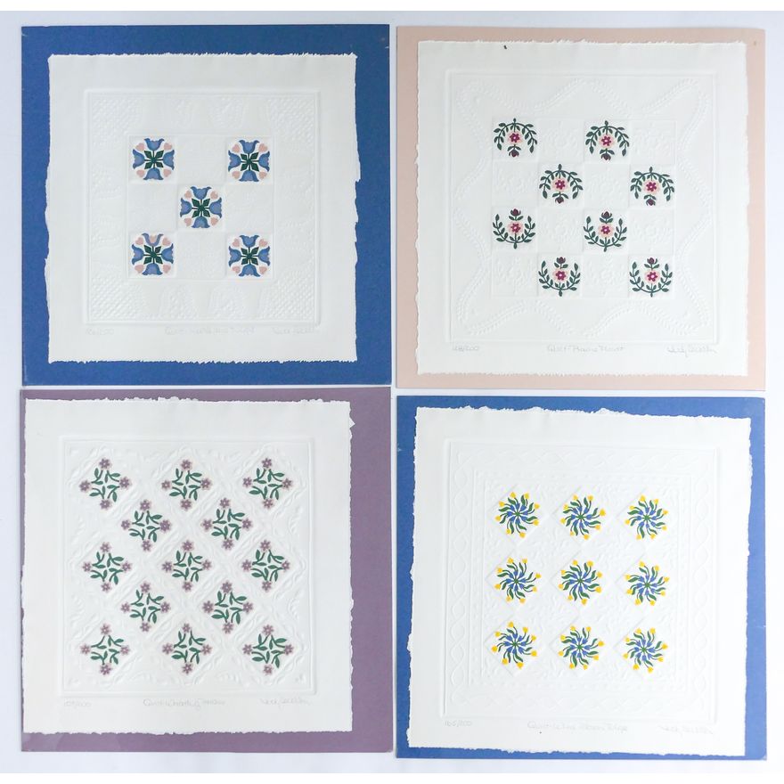 4pc Judy Severson S/N Quilt Series Embossed Prints Sheets 14.5''x15