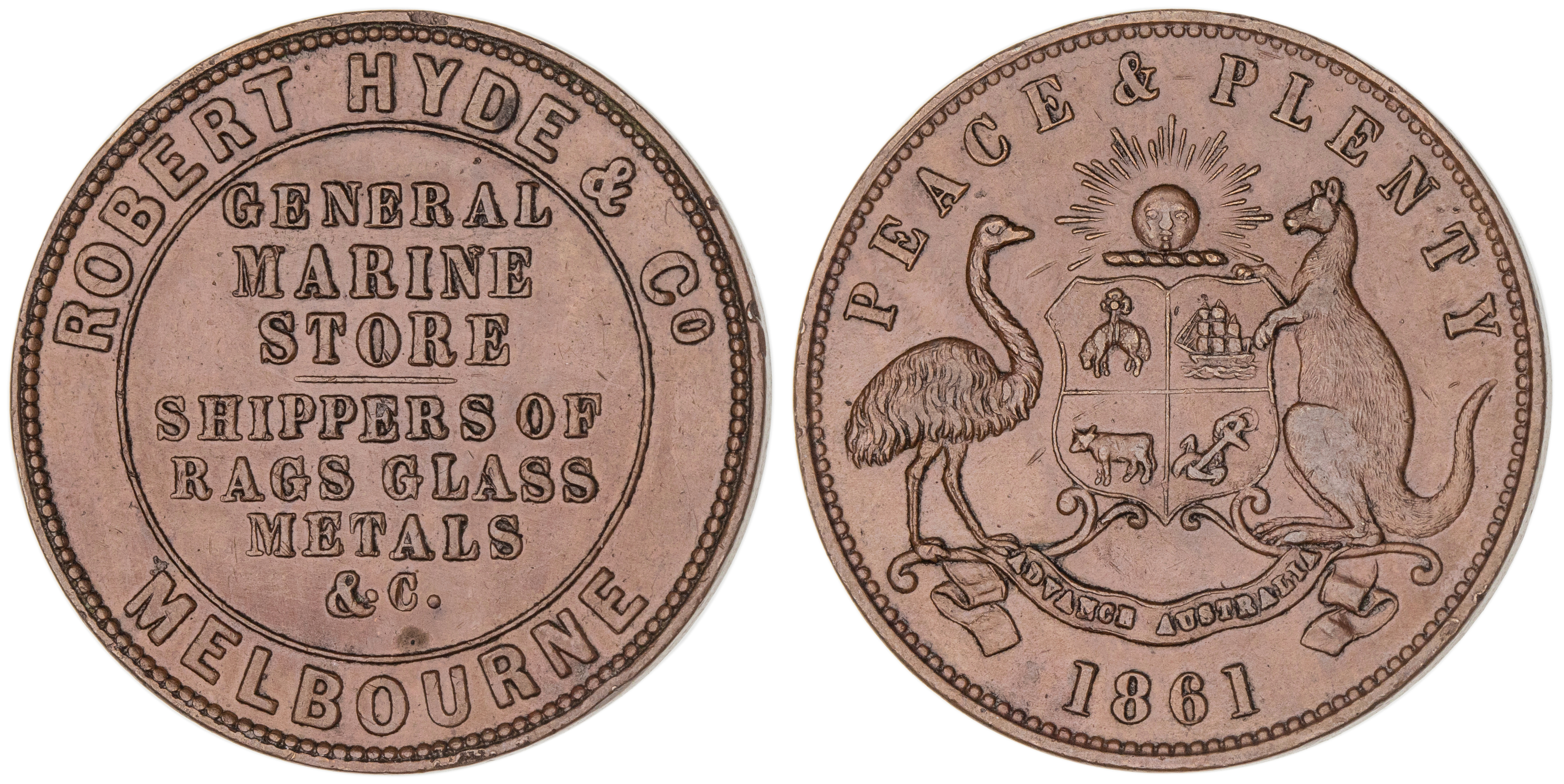 479 · Robert Hyde & Co., Melbourne, Vic., Penny, 1861, aEF