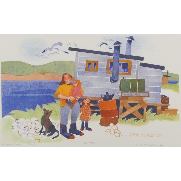 Rie Munoz ''Fisherman's Family'' 1987 Signed Print 9.25'' x 13.5'' Sheet.