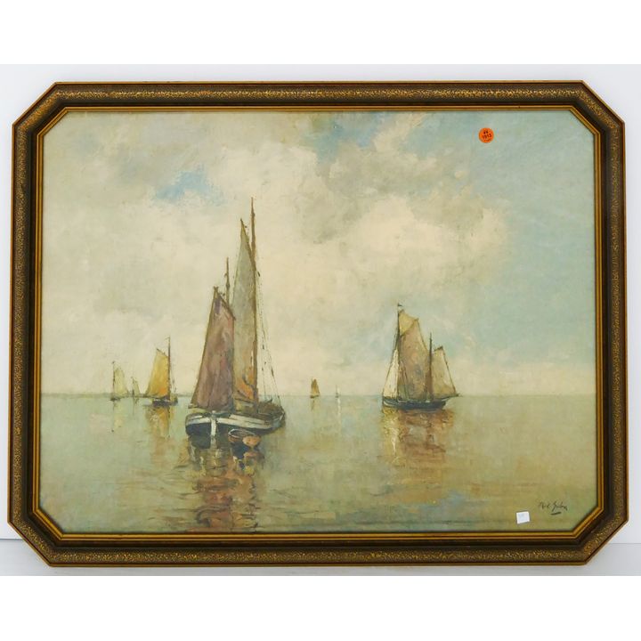 Vintage Rudolf Anton Fishing Boats Print Framed- 24x32''