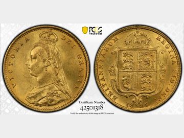 1887 VICTORIA JUBILEE HEAD GOLD HALF SOVEREIGN MS63
