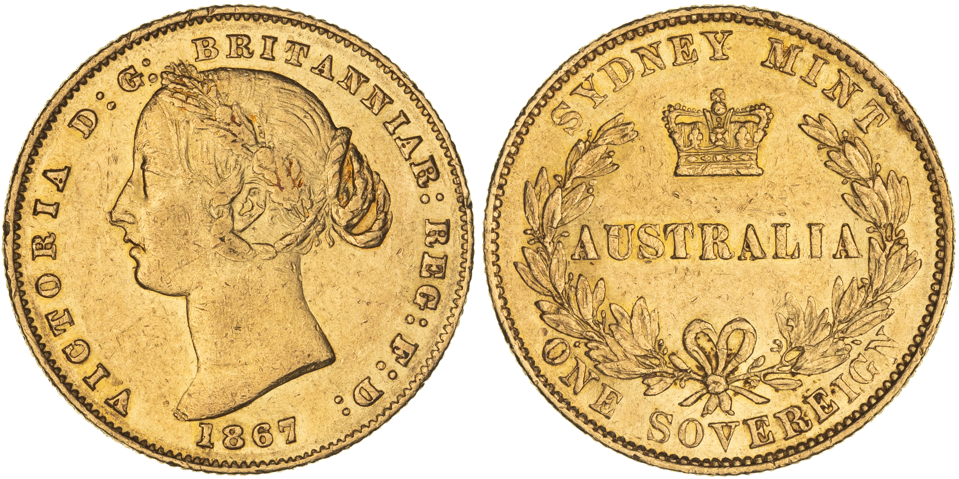 Victoria, Sydney Mint Reverse - Type II, Sovereign, 1867, aVF