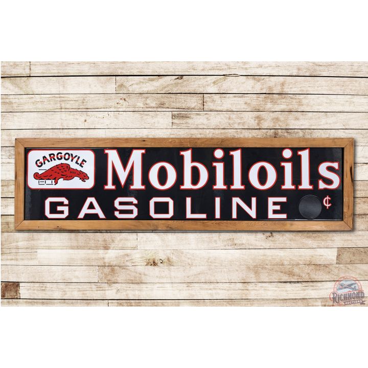 7' Mobiloil & Gargoyle Gasoline Pricer Porcelain Sign