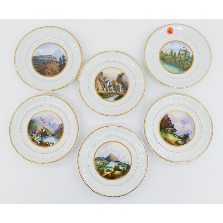 6pc KPM European Scene Handpainted Plates- 7.5''
