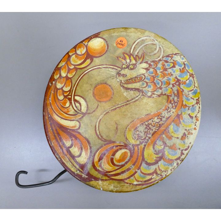 Old Chinese Folk Art Painted Dragon Drum 11''