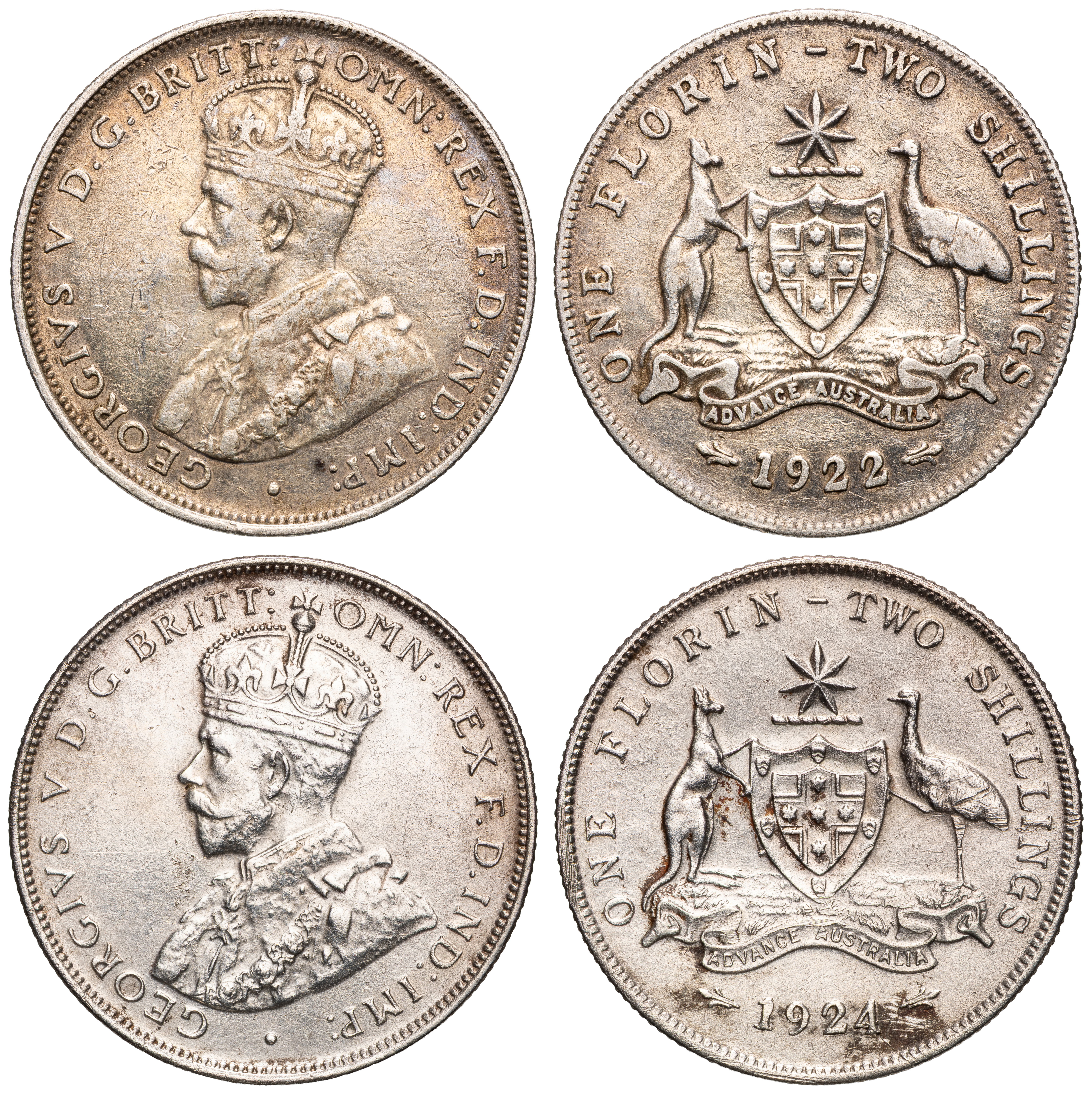 George V, Florin, 1922 - 1924, F - EF