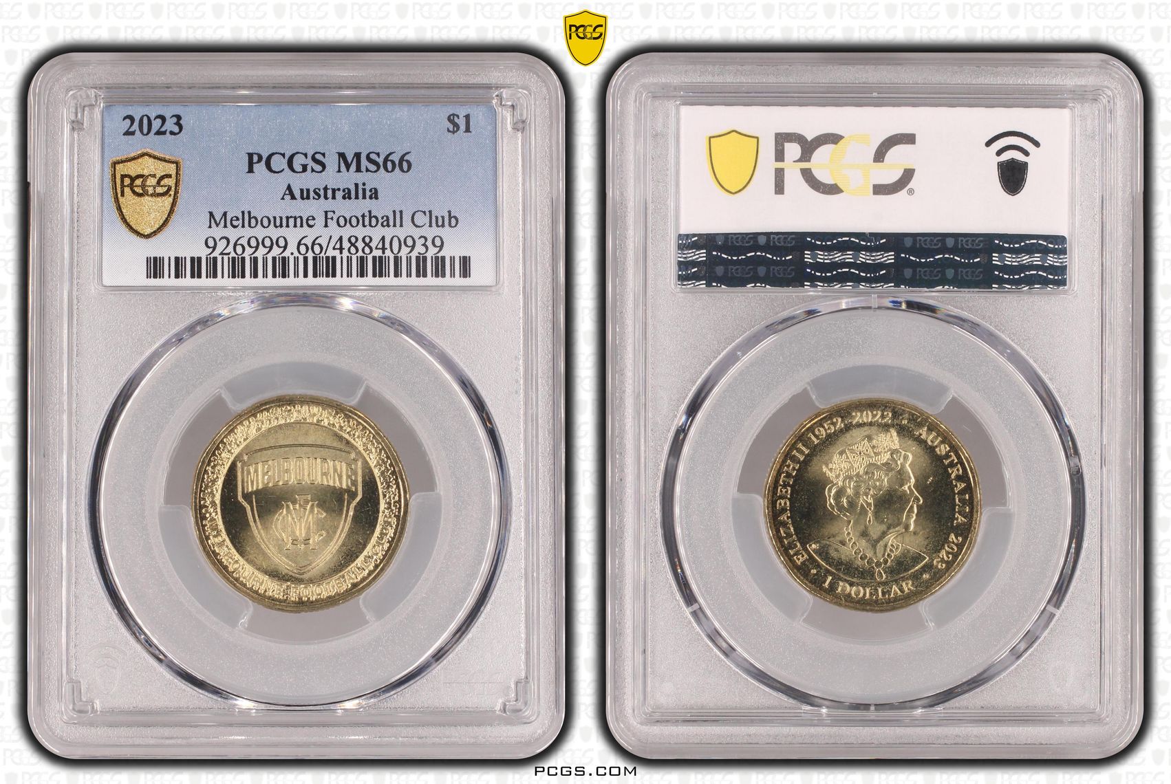 Elizabeth II, Melbourne Football Club POP 7/0, One Dollar, 2023, PCGS MS66