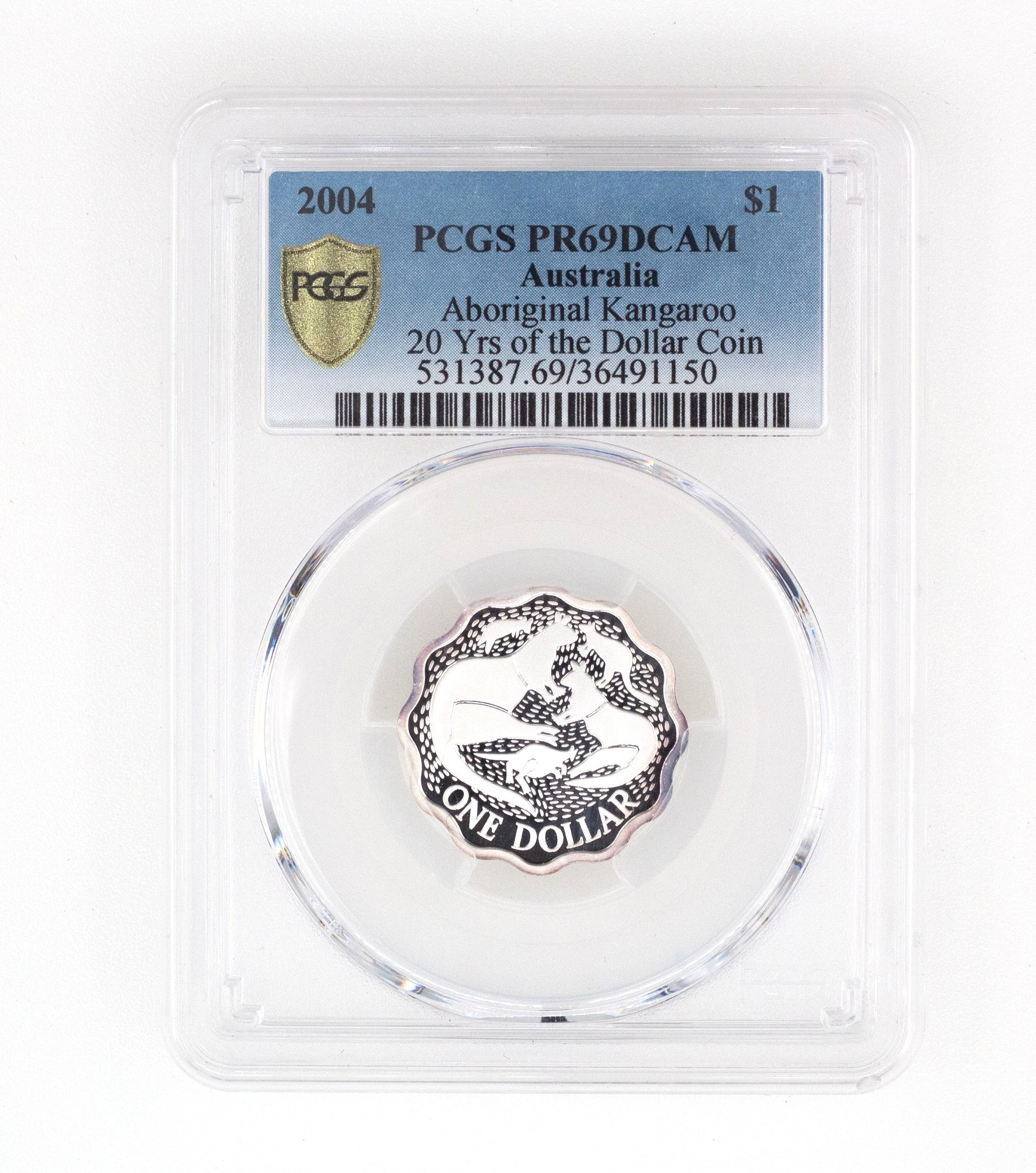 Elizabeth II, Silver, Aboriginal Kangaroo, One Dollar, PR69DCAM , 2004