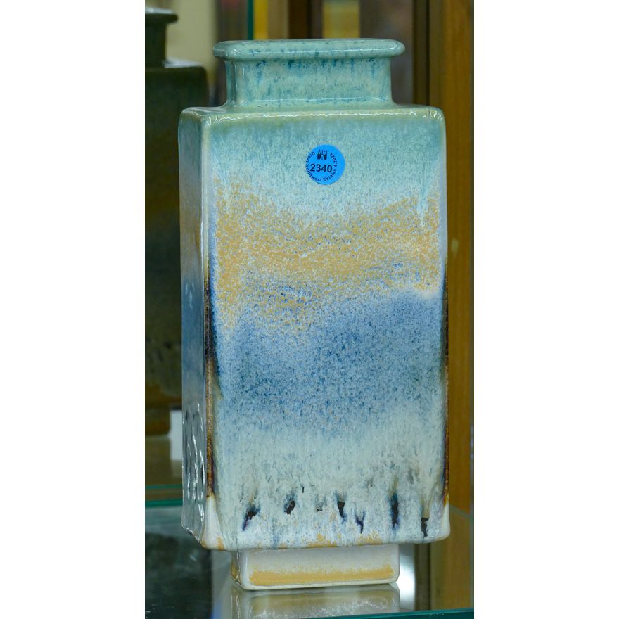 Flambe Glazed Rectangular Studio Pottery Vase 10.5''