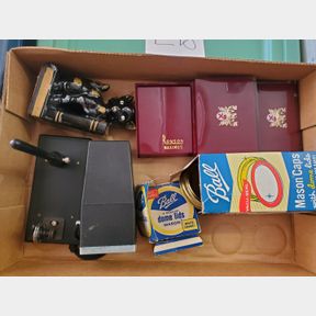 Camera equipment, canning items and Bronson lighter boxes