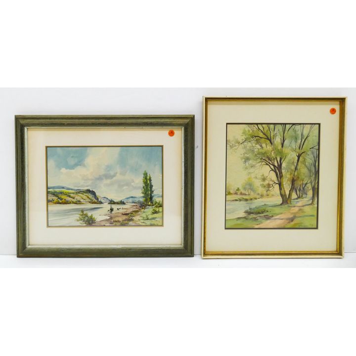 2pc European Landscape Watercolor Paintings Framed- 17.5x22'' and 19.5x17.5''