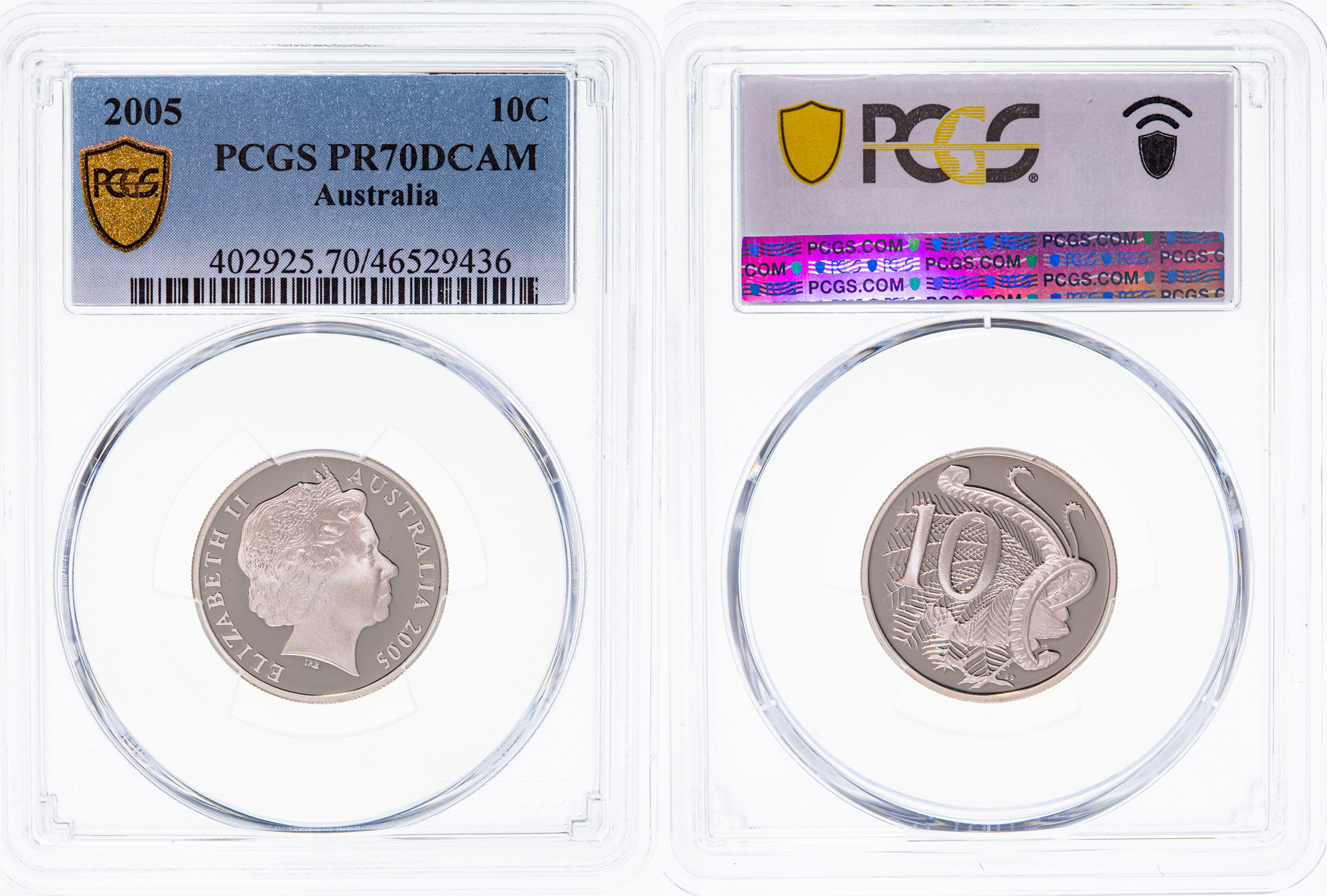 Elizabeth II, Ten Cent, 2005, PCGS PR70DCAM