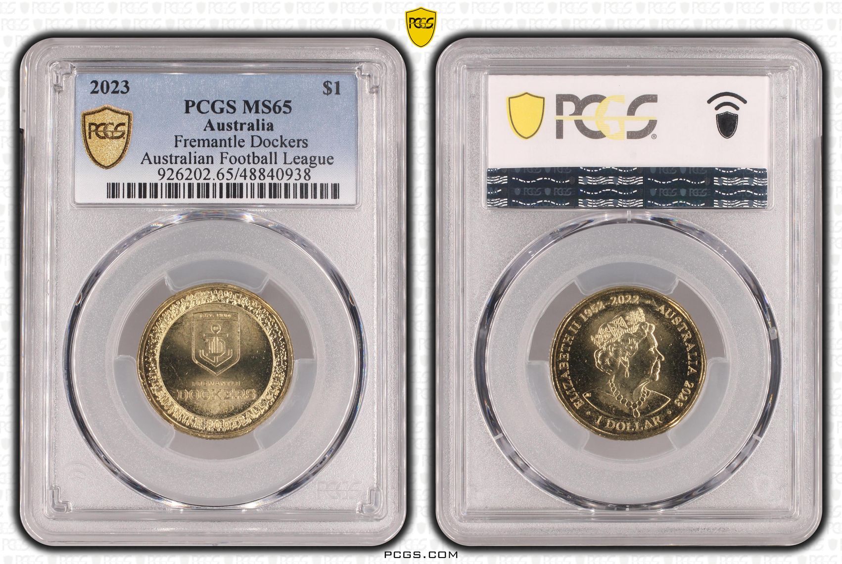 Elizabeth II, AFL- Fremantle Dockers , One Dollar, 2023, PCGS MS65