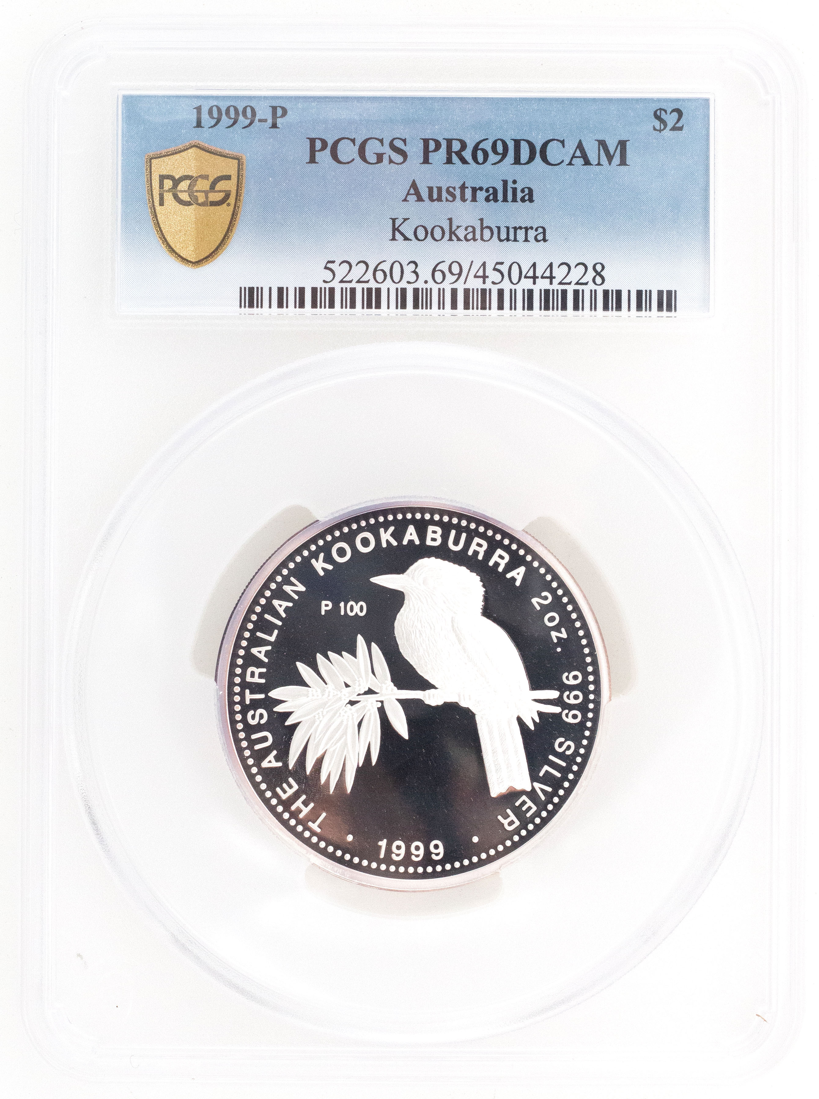 1999-P Australia Two Dollar, $2 Silver Proof Kookaburra on branch PCGS - PR69DCAM -228