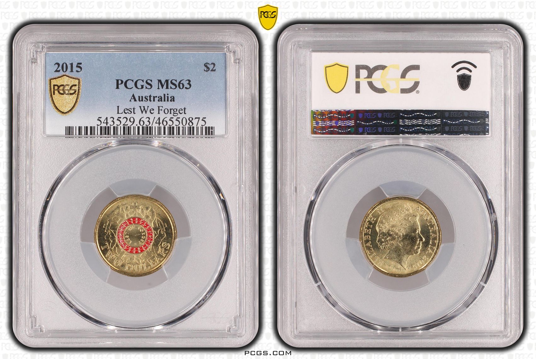 Elizabeth II, Lest We Forget, Two Dollar, 2015, PCGS MS63