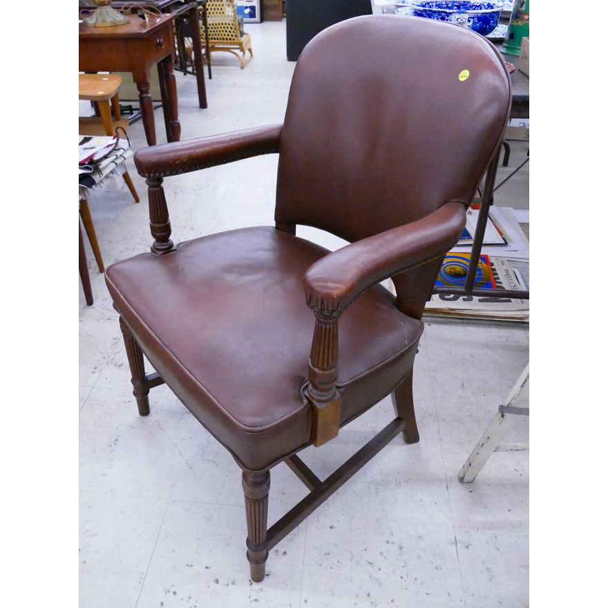 Vintage Brown Leather Office Arm Chair- 36x26''