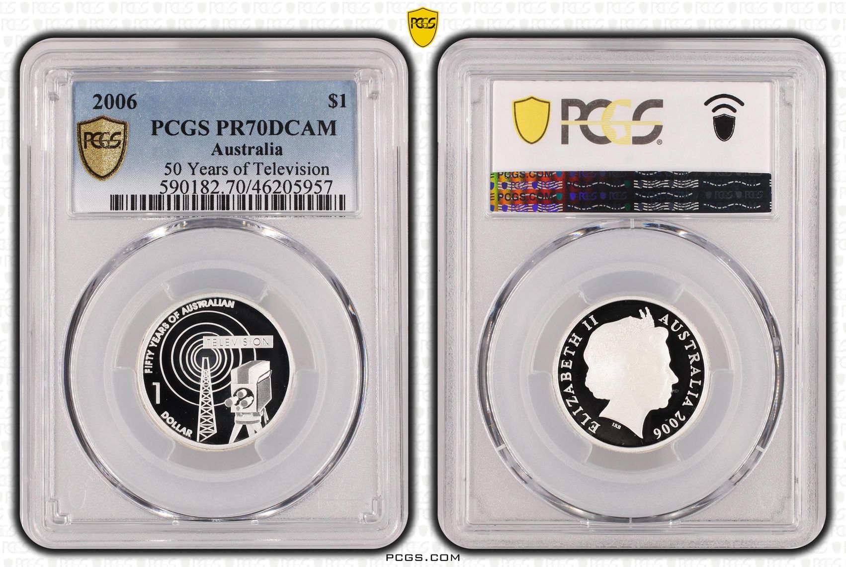 Elizabeth II, 50 Years of Television, POP 6/0, One Dollar, 2006, PCGS PR 70DCAM