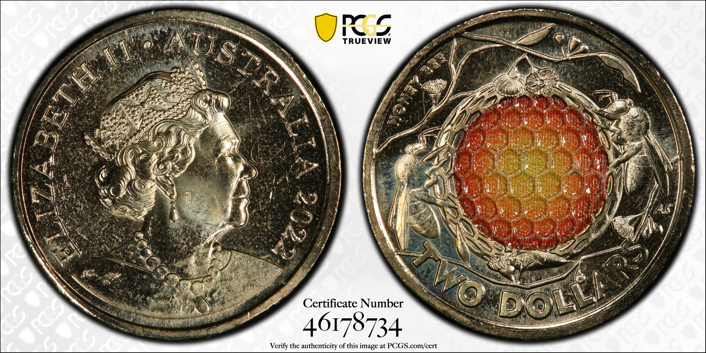 Honey Bee Colorized, Two Dollar, 2022, PCGS MS66