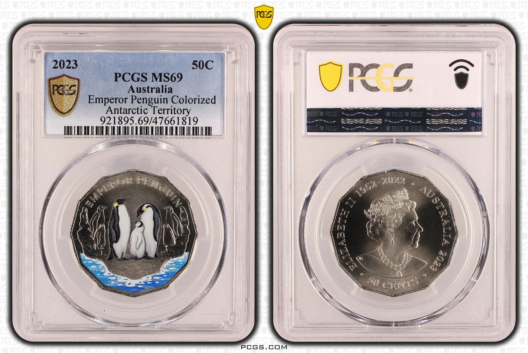 Emperor Penguin Colorized , Fifty Cent, 2023, PCGS MS69