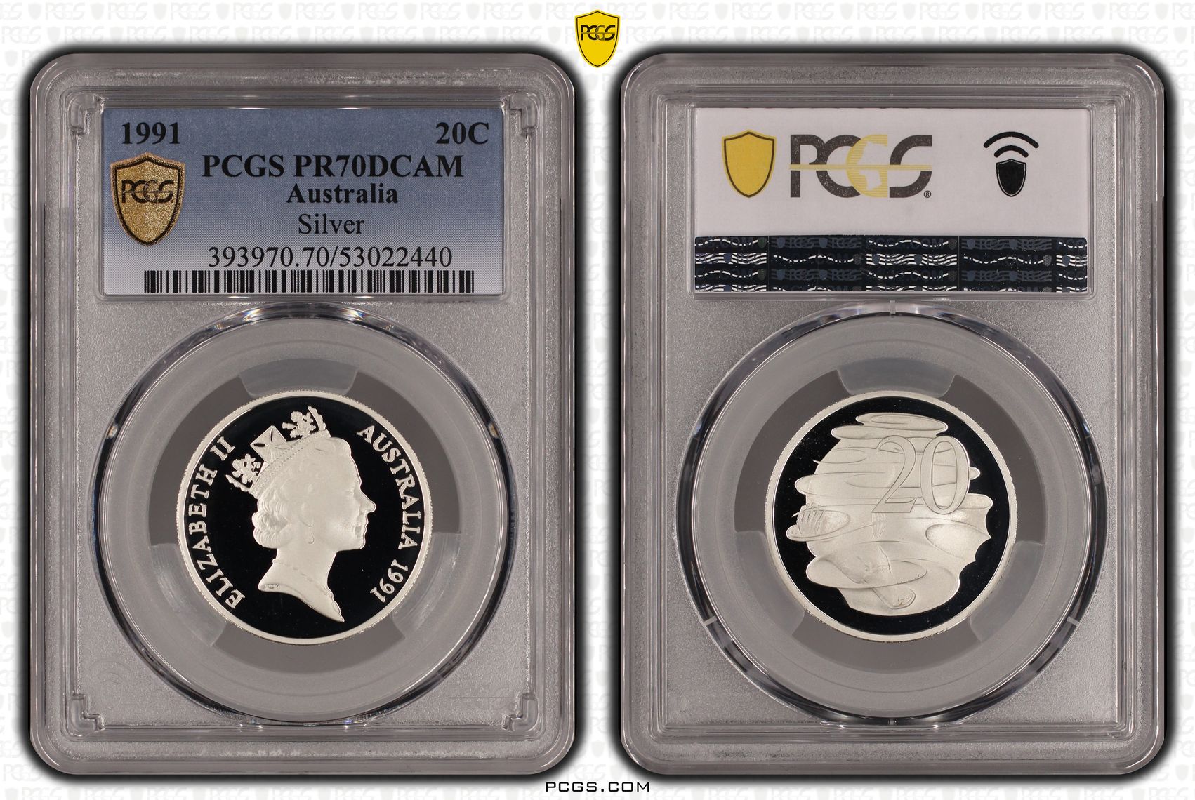 Silver, Twenty Cents, 1991, PCGS PR70DCAM
