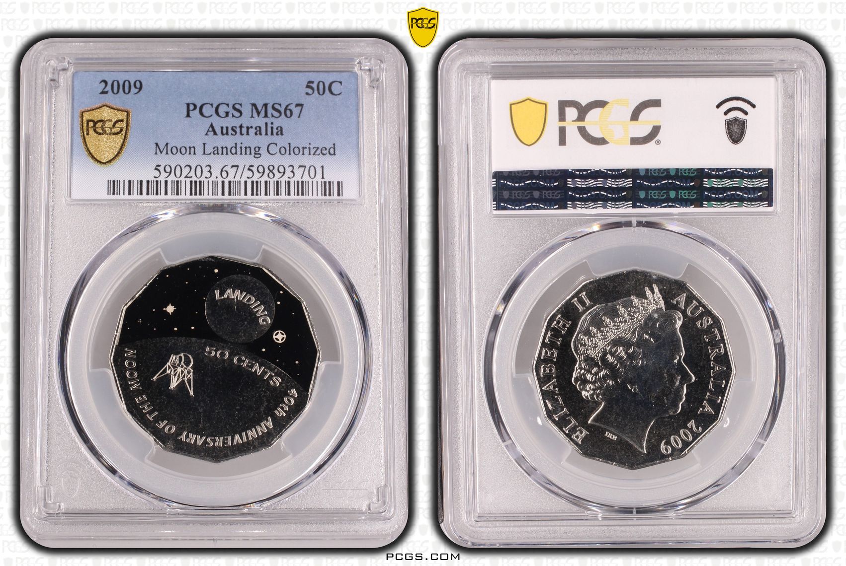 Moon Landing Colorized, Fifty Cent, 2009, PCGS MS67