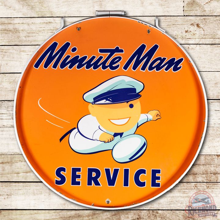 30" Union Minute Man Service & Speedy Porcelain Sign TAC 9 & 8.75