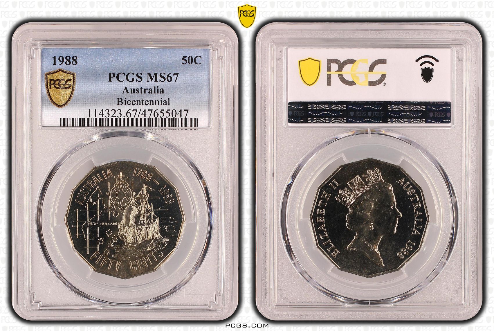 Elizabeth II, Bicentennial , Fifty Cent, 1988, PCGS MS67