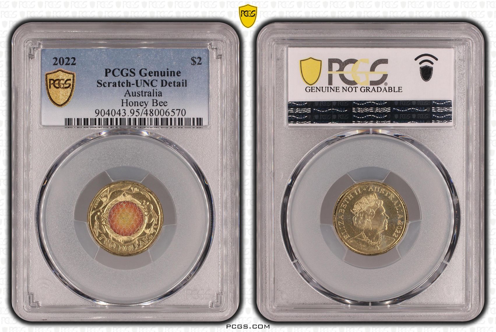 Honey Bee Colorized, Two Dollar, 2022, PCGS Genuine - UNC Details (95 - Scratch)