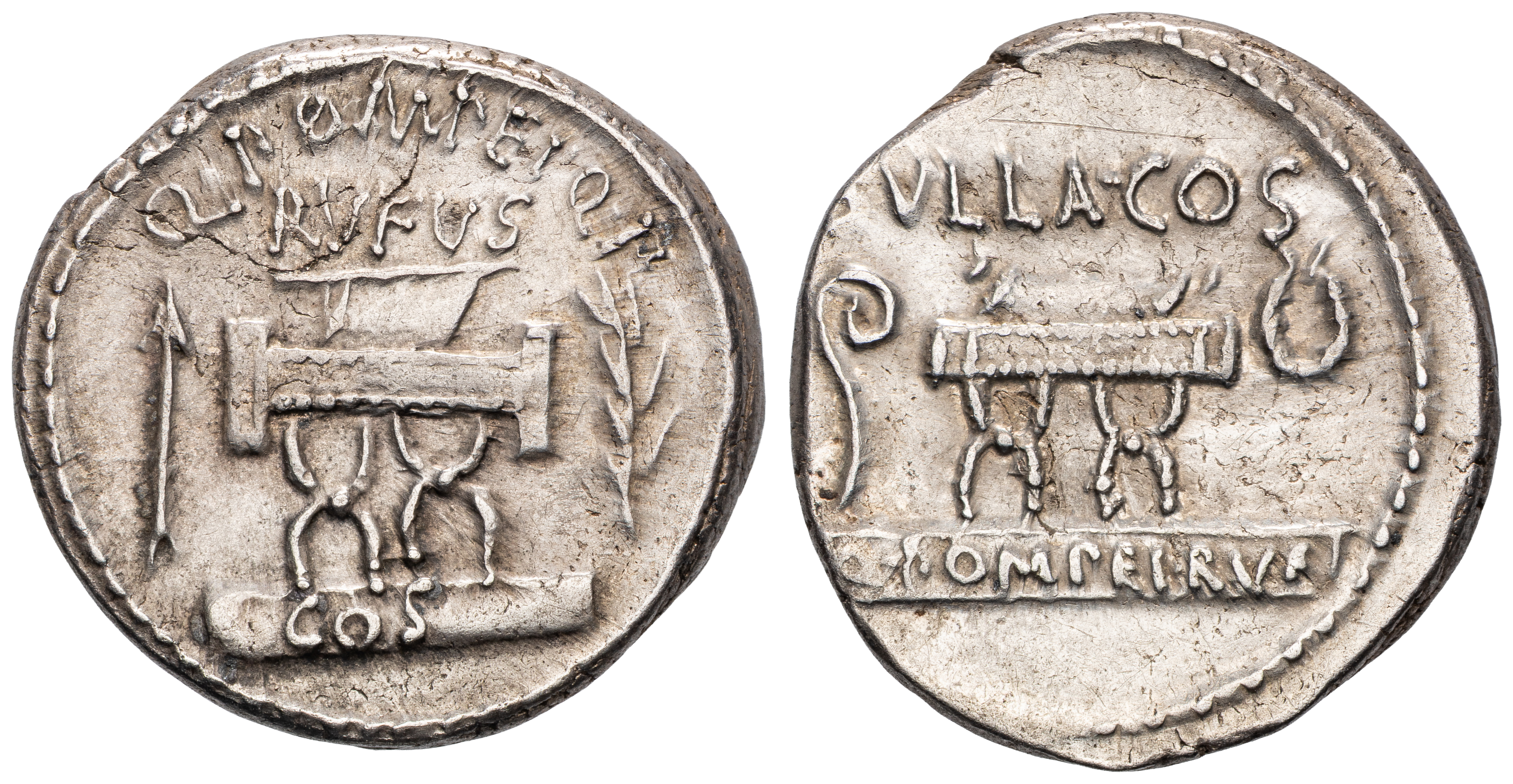 Q. Pompeius Rufus & L. Cornelius Sulla Felix, Ar Denarius, 54 Bc, Ef