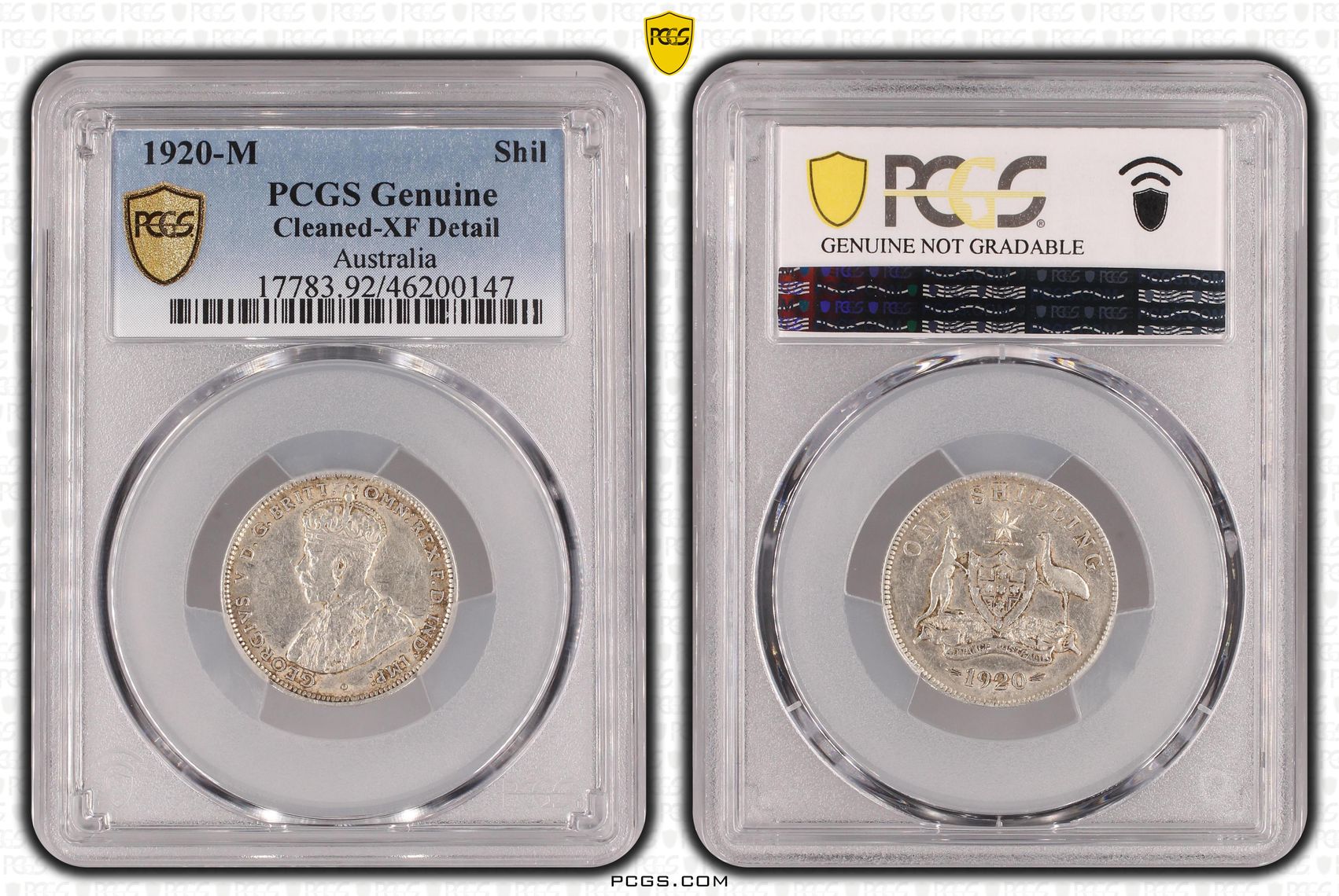 Shilling, 1920-M, PCGS Genuine - XF Details (92 - Cleaned)