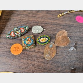 Vintage Micro Mosaic Pins and Flattened Pennies