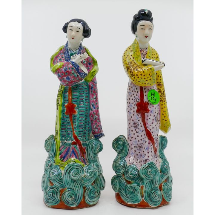 Pair Chinese Republic Courtesan Porcelain Figures 9.5''