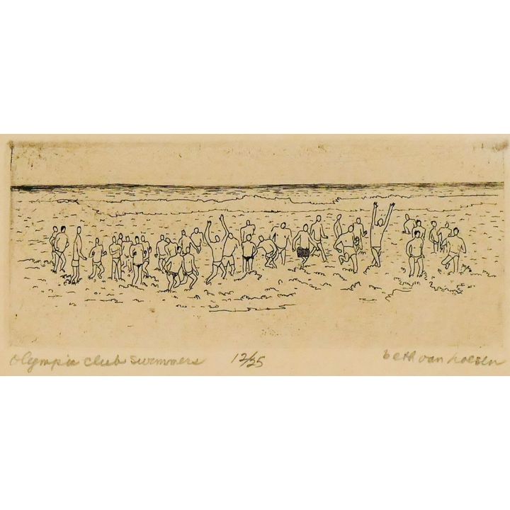 Beth Van Hoesen ''Olympia Club Swimmers'' Drypoing Etching