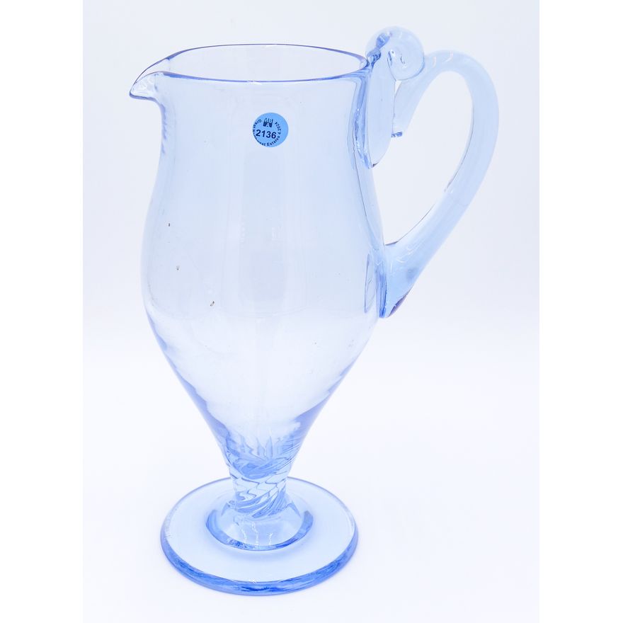 Elegant Blue Glass Tall Water Pitcher 13.5''