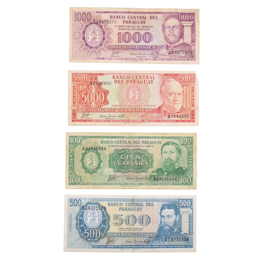 4 billetes de Paraguay