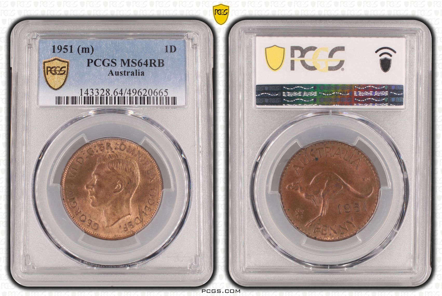 George VI, Penny, 1951, PCGS MS64RB