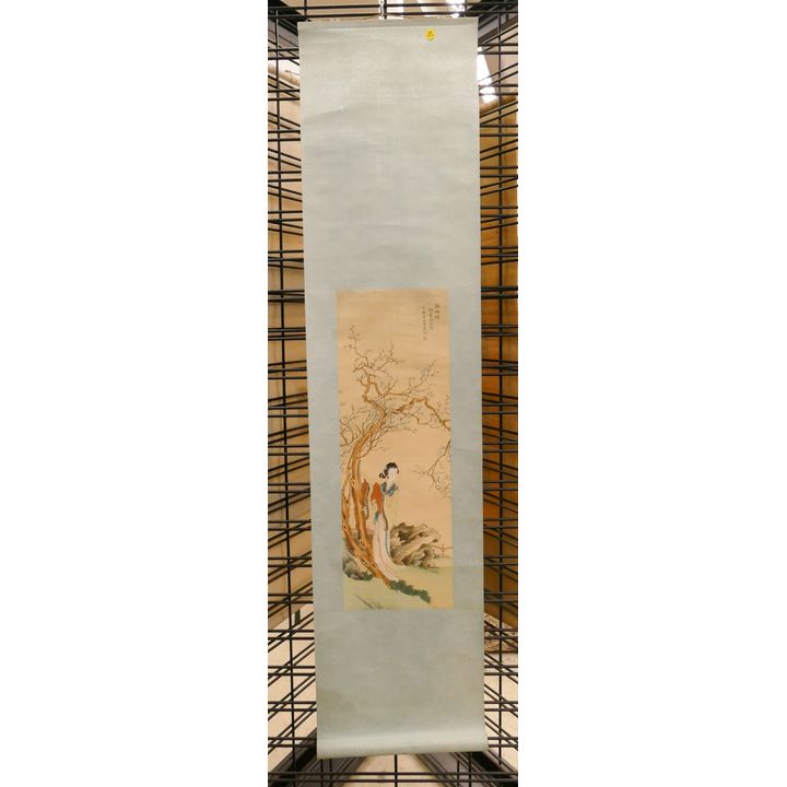 Old Chinese Courtesan Scroll Painting- 56x13''