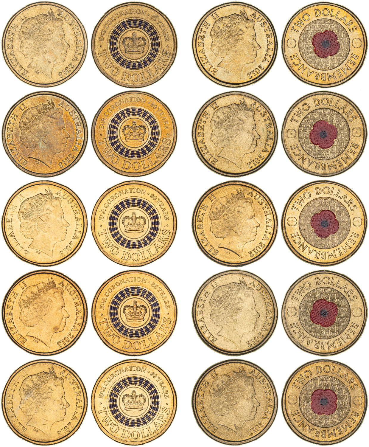 Elizabeth II, Remembrance Day & QEII Coronation, Two Dollars, 2012 - 2013, aUNC - UNC
